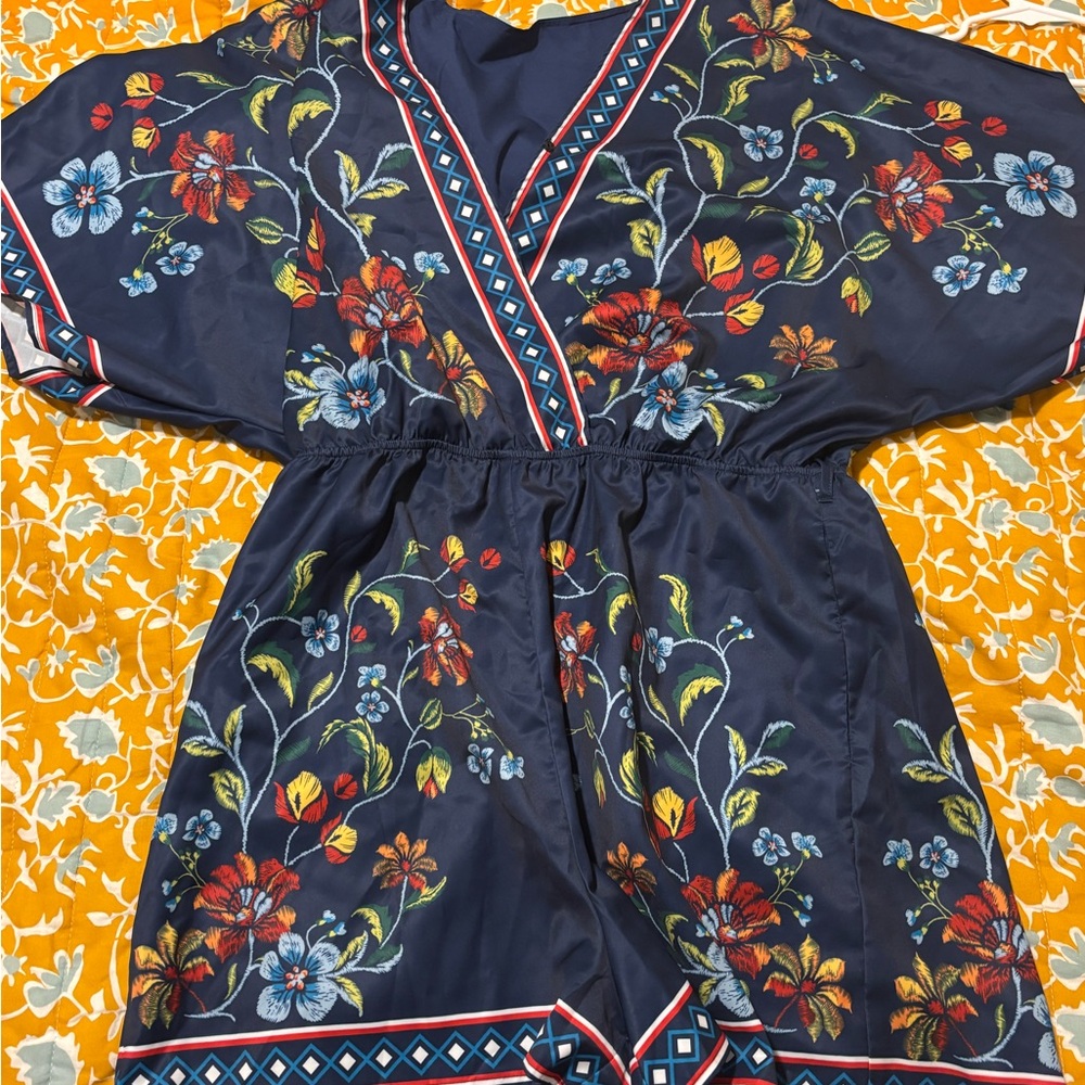 Cupshe Navy Floral Embroidered Jumpsuit